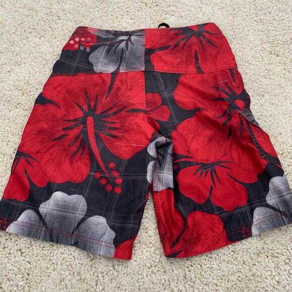 HURLEY Board Shorts Mens Size 30 Cargo Pocket Drawstring Red Hibiscus - Picture 3 of 5